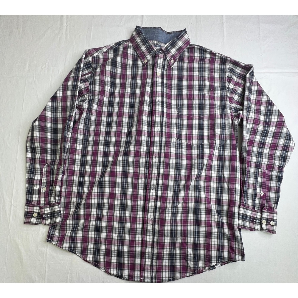 Haggar Men's Plaid Button‎ Down Long Sleeve Stretch Shirt Casual Medium